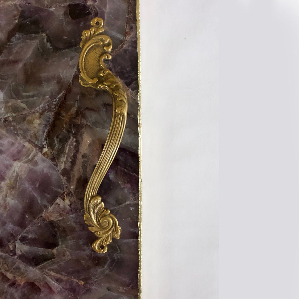 Amethyst Agate Serving Tray With Brass Handles | Square