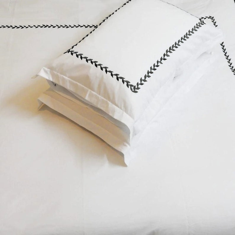 Willow Leaves - Pure Linen Embroidered Edge Duvet Cover Sets