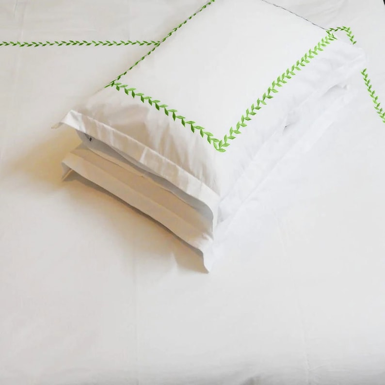 Willow Leaves - Pure Linen Embroidered Edge Duvet Cover Sets